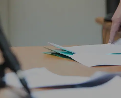 Paperwork in a courtroom.